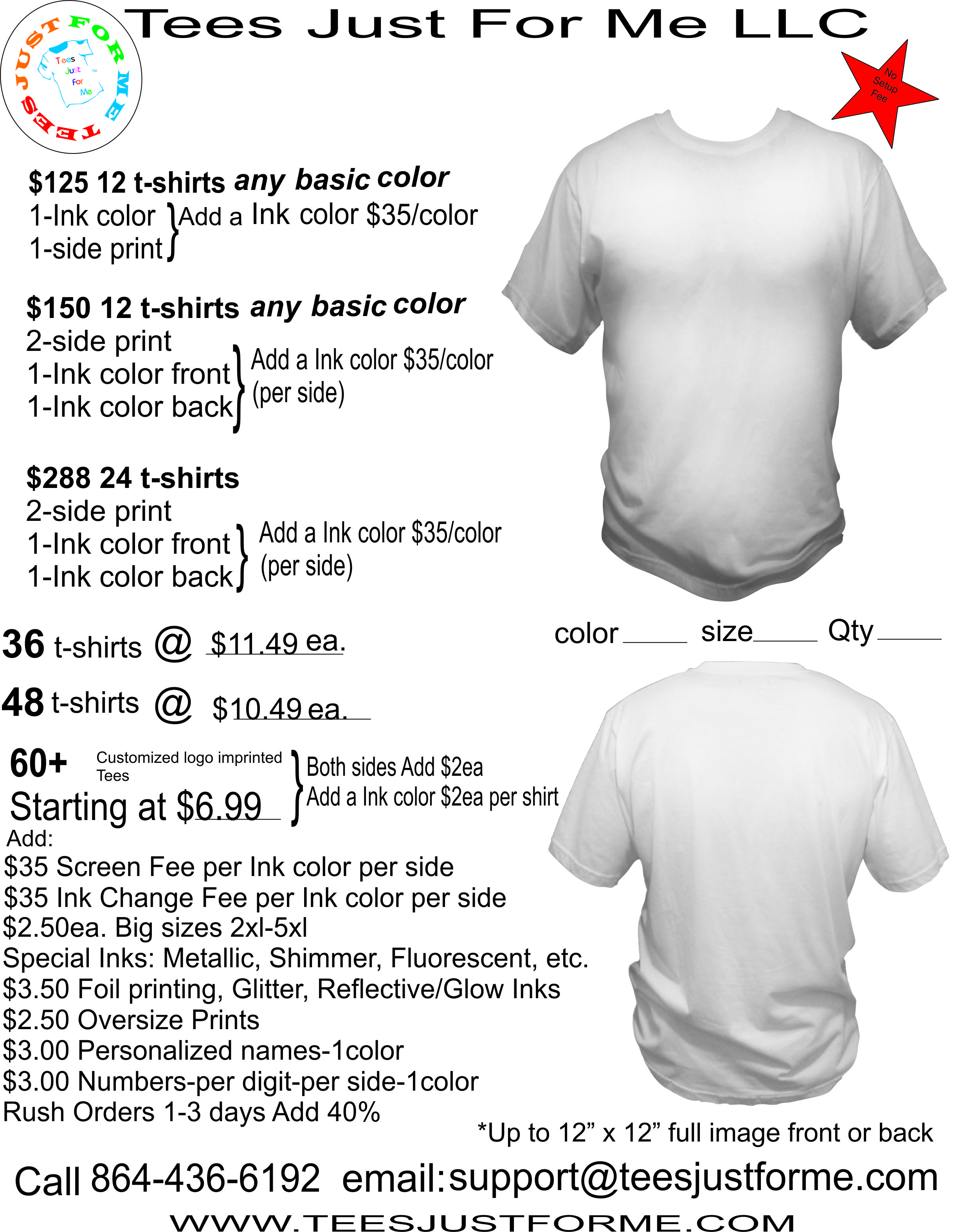tshirt price list 2 Tees Just For Me